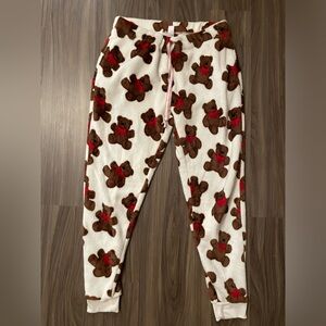 Joyspun Women's Cozy Plush Teddy Bear Print Pajama Pants size L